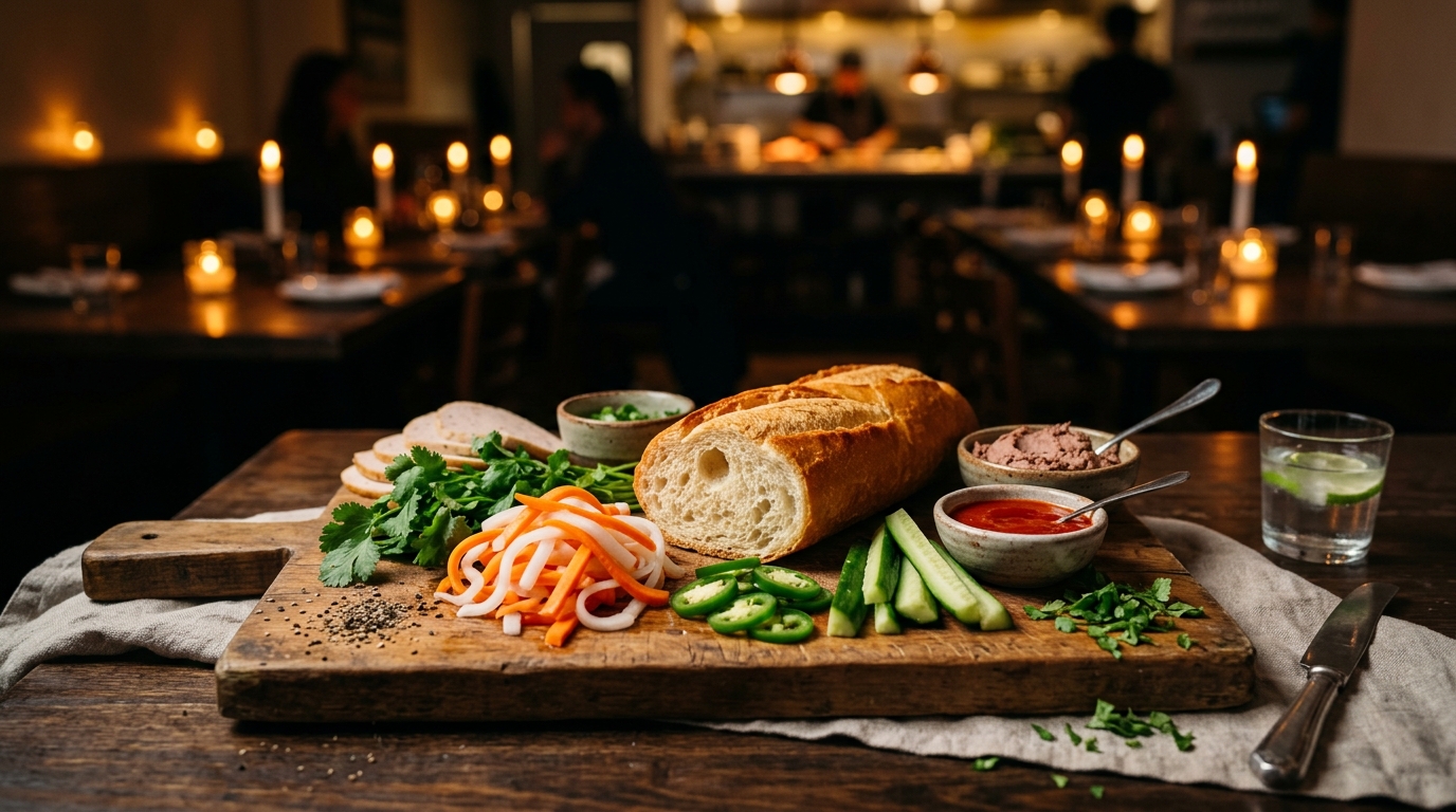 Fresh Bánh Mì ingredients board — Viet Lab Houston